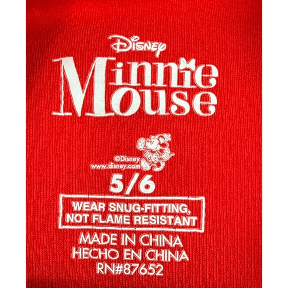 Disney Minnie Mouse Pajama Set Girls 5 6 Red 2 Piece‎ Cotton Sleepwear